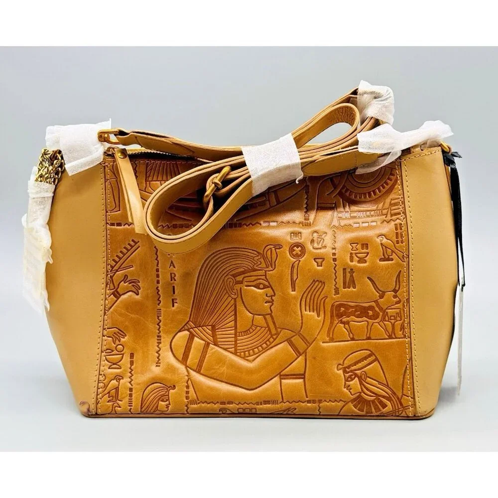 Sharif Hieroglyphic Embossed Leather Purse Satchel Removable Horus Keychain - Picture 5 of 13